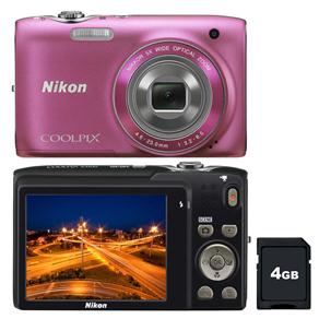 Câmera Digital Nikon Coolpix S3100 Rosa c/ 14MP, Zoom Óptico 5x, LCD 2.7", Detector de Faces/Sorrisos e Vídeos em HD (720p) + Cartão SD 4GB