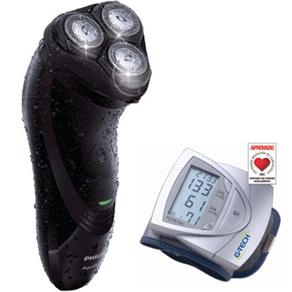Barbeador Philips Seco e Molhado AquaTouch AT751/14 + Aparelho de Pressão G-Tech Automático de Pulso BP3AF1-3