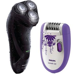 Barbeador Philips Seco e Molhado AquaTouch AT751/14 + Depilador Philips Satinelle Soft Total Body HP6609/20