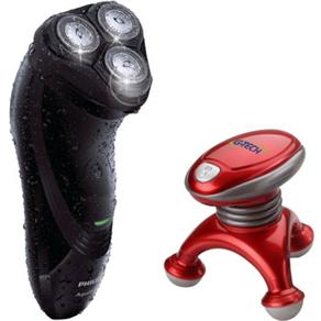 Barbeador Philips Seco e Molhado AquaTouch AT751/14 + Massageador Portátil G-Tech Handy Power - Vermelho