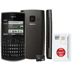 Celular Desbloqueado Claro Nokia X2-01 Cinza/Preto QWERTY, Câmera, MP3, Rádio FM, Bluetooth, Fone de Ouvido e Cartão 2GB + Chip Único Claro Pré-Pago