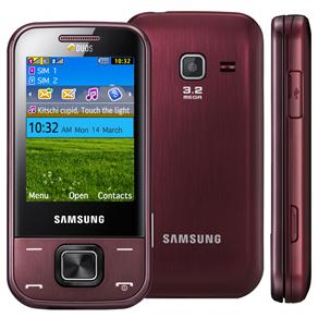 Celular Desbloqueado Samsung C3752 Vinho Dual Chip c/ Câmera 3.2MP, Rádio FM, MP3, Bluetooth e Fone de Ouvido