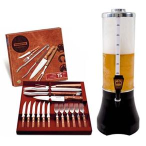 Torre de Chopp Mariz Beer - 3,5 L + Conjunto p/ Churrasco Tramontina Inox c/ 15 Peças