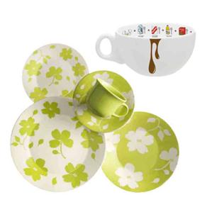 Ap. de Jantar e Chá Biona Order Actual Jasmin Primavera M590-7461 - 30 Peças + Tigela de Porcelana Oxford Bolo de Caneca c/ Asa 300ml - Branca/Marrom