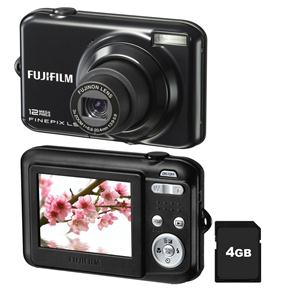 Câmera Digital Fujifilm L50 Black c/ 12MP, Zoom Óptico 3x, LCD 2,4”, Estabilizador, Detector de Face e Sorriso e Foto Panorâmica + Cartão de 4 GB