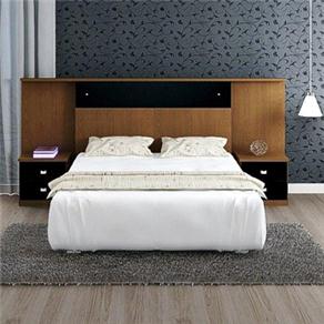 Cabeceira Queen Size Móveis Europa Painel c/ Criado Flex - Preto/Imbuia