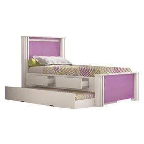 Cama Bibox Solteiro Móveis Europa Monalisa 3445 Flex c/ 2 Gavetas - Branco/Lilás/Rosa