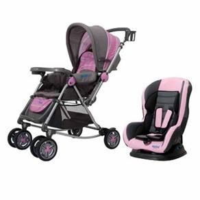 Carrinho de Bebê Ayoba! Premium Balanço 7035R - Rosa + Cadeira para Automóvel Ayoba! Happy Baby PSI-03R - 0 a 18 Kg - Rosa/Cinza