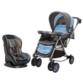 Carrinho de Bebê Ayoba! Premium Balanço 7035A - Azul + Cadeira para Automóvel Ayoba! Happy Baby PSI-03A - 0 a 18 Kg - Azul/Cinza