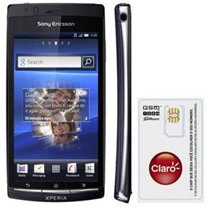 Celular Desb. Claro Sony Ericsson Xperia ARC Android 2.3 c/ Câm.8.1,MP3,Rádio FM,Bluetooth,GPS,Wi-Fi,Touch e Cartão 16GB + Chip Único Claro Pré-Pago