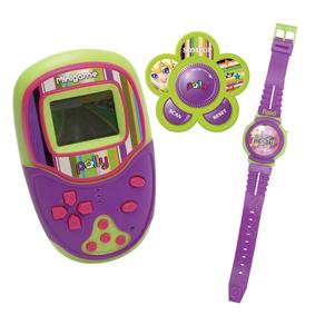 Conjunto 3x1 Candide Rádio FM + Mini Game + Relógio Digital Polly Pocket  2776 - Roxo e Verde