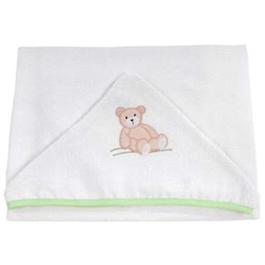Toalha de Banho Papi Felpuda com Capuz e Ursinho Bordado 80x80 cm - Branco/Verde