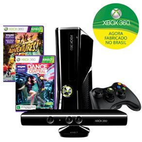 Console Microsoft Xbox 360 c/ 250GB de Memória + Kinect + Game Kinect Dance Central + Game Kinect Adventures - X360