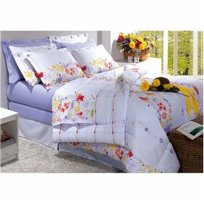 Cobre-leito Casal com 2 Porta Travesseiros Kacyumara Florata 150 Fios