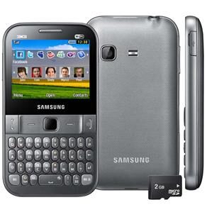 Celular Desbloqueado Claro Samsung Chat 527 Prata QWERTY c/ Câmera 2MP, WI-FI, 3G, Bluetooth, MP3, Rádio FM, Fone e Cartão 2GB