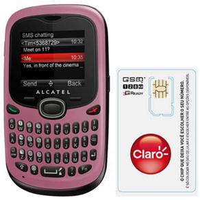 Celular Desbloqueado Alcatel OT255 Pink c/ Rádio FM, Viva Voz, QWERTY, Dual Chip e Fone de Ouvido + Chip Único Claro Pré-Pago