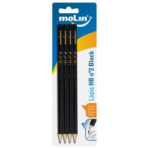 Lápis Preto Office Black Molin HB nº 2 13240 - 4 Unidades