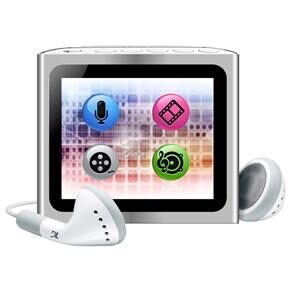 MP4 Player DL V86 8GB c/ Rádio FM, Gravador de voz e Slot p/ Cartão Micro SD - Prata