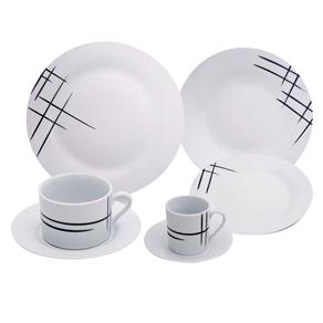 Aparelho de Jantar, Chá e Café Portofino Ubatuba de Porcelana Branco/Preto - 42 Peças