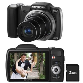 Câmera Digital Olympus SZ-10 Preta c/ 14 MP, Zoom Óptico 18x, LCD 3.0", Foto Panorâmica e 3D e Vídeos em HD (720p) + Cartão de Memória SD 2GB