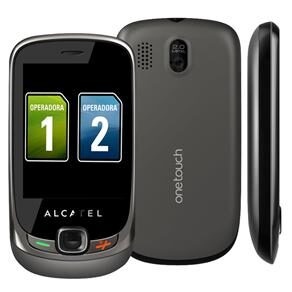 Celular Desbloqueado Alcatel OT602 Cinza com Dual Chip, Câmera 2MP, MP3, Rádio FM, Bluetooth, Touch Screen e Fone de Ouvido
