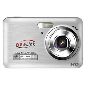 Câmera Digital NewLink HD Platinum CD107 Prata c/ LCD 2,5”, 15,2MP, Vídeo HD 720p, Detector de Face e Sorriso 