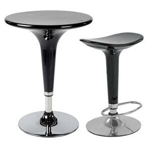 Mesa Fixa Importada Alta Stool Redonda - Preta + Banco Alto Giratório c/ Regulagem de Altura à Gás Spot Preto - Importado