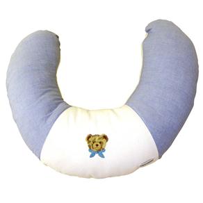 Almofada para Amamentação Meia-Lua Tribeca com Ursinho Bordado - Azul/Branco