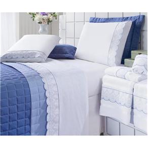 Jogo de cama Casal Juma Casualle 150 Fios - Branco/Azul 