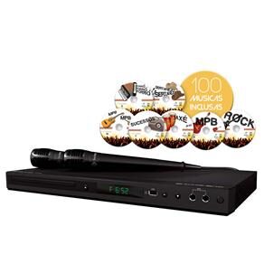 DVD Player Karaokê Tectoy DVT-F652 c/ Entrada USB, 2 Microfone e 7 Discos de Karaokê