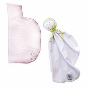 Toalha de Banho Tribeca Fralda c/ Capuz e Princesa Pintada à Mão - Rosa/Branco + Naninha para Bebês Tribeca em Malha - Branco/Verde
