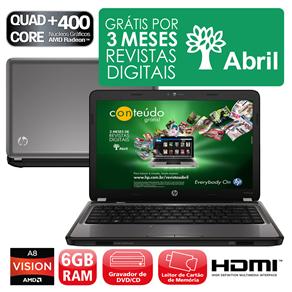 Notebook HP Pavilion G4-1117BR com AMD Vision Quad-Core A8-3500M, 6GB, 640GB, Gravador de DVD, Leitor de Cartões, Radeon HD 6470, LED 14" e Windows 7