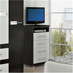 Cômoda Bartira Siena com 4 Gavetas com Espaço para TV e DVD - Tabaco/Branco