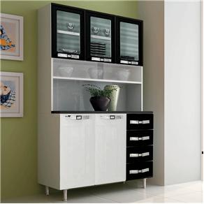 Cristaleira Colormaq Class Master com 5 Portas e 4 Gavetas - Branco/Preto