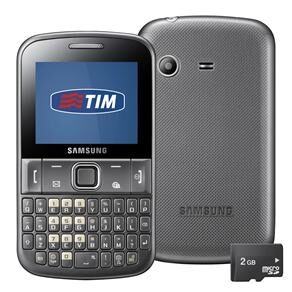 Celular Desbloqueado TIM Samsung Chat 222 Cinza QWERTY com Câmera VGA, MP3 Player, Bluetooth, Rádio FM, Fone de Ouvido e Cartão 2GB