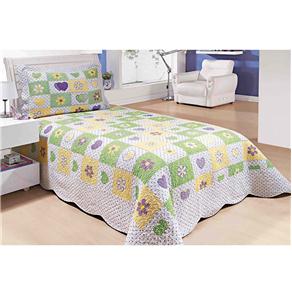 Colcha Patchwork Infantil com 1 Porta-travesseiro Camesa Flores Teen 180 Fios