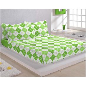 Colcha Matelada Solteiro com 1 Porta-travesseiro Camesa Gráfica Argile 180 Fios - Verde