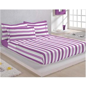 Colcha Matelassê Queen com Portas-travesseiro Camesa Gráfica Listrada 180 Fios - Lilás