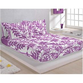Colcha Matelassê Solteiro com Porta-travesseiro Camesa Gráfica Floral 180 Fios - Lilás