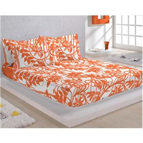 Colcha Matelada Solteiro com 1 Porta-travesseiro Camesa Gráfica Floral 180 Fios - Laranja