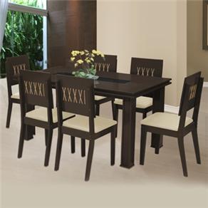Mesa de Jantar Modocasa Athenas 160cm - Tabaco com 6 Cadeiras Modocasa Athenas - Tabaco/Marfim