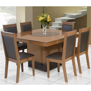 Mesa de Jantar Modocasa Verona com Tampo Giratório Embutido - Imubia/Preto com 6 Cadeiras Modocasa Rubi - Imbuia/Preto 