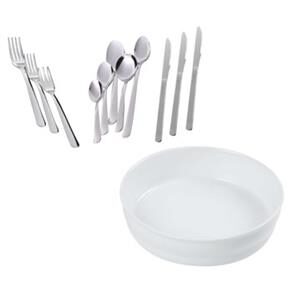 Faqueiro Tramontina Malibu 91 Peças - Inox + Travessa Refratária Inova Redonda Branca D157074 - 24cm