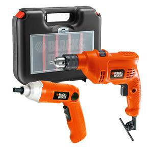 Kit Furadeira Elétrica 3/8" + Parafusadeira à Bateria 3,6V Bivolt Recarregável Black&Decker TM505K9036 com Maleta Plástica - 500W