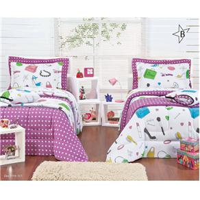 Jogo de Cama Solteiro Brilhante Brilhanteen - Rosa/Branco
