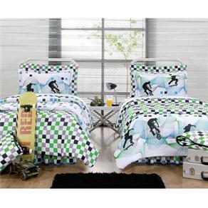 Jogo de Cama Solteiro Brilhante Brilhanteen - Branco/Turqueza/Verde