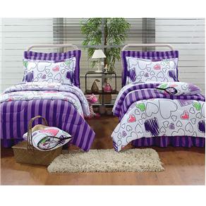 Jogo de Cama Solteiro Brilhante Brilhanteen - Branco/Roxo
