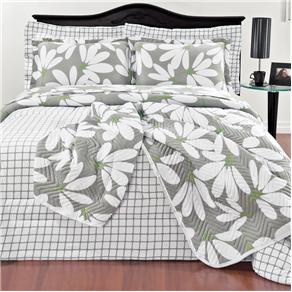 Jogo de Cama Queen Brilhante Linha Nobre - Branco/Cinza/Pistache