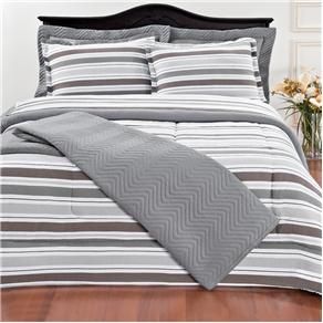 Jogo de Cama King Brilhante Linha Nobre - Branco/Cinza/Grafite/Caqui