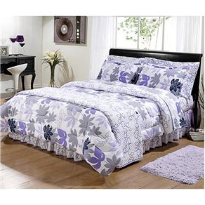 Edredom Casal com Porta-travesseiro Brilhante Linha Nobre - Branco/Lilás/Roxo